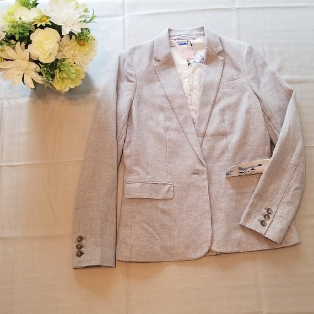 Joules Linen/Cotton Blazer - light chambray blue, fully lined